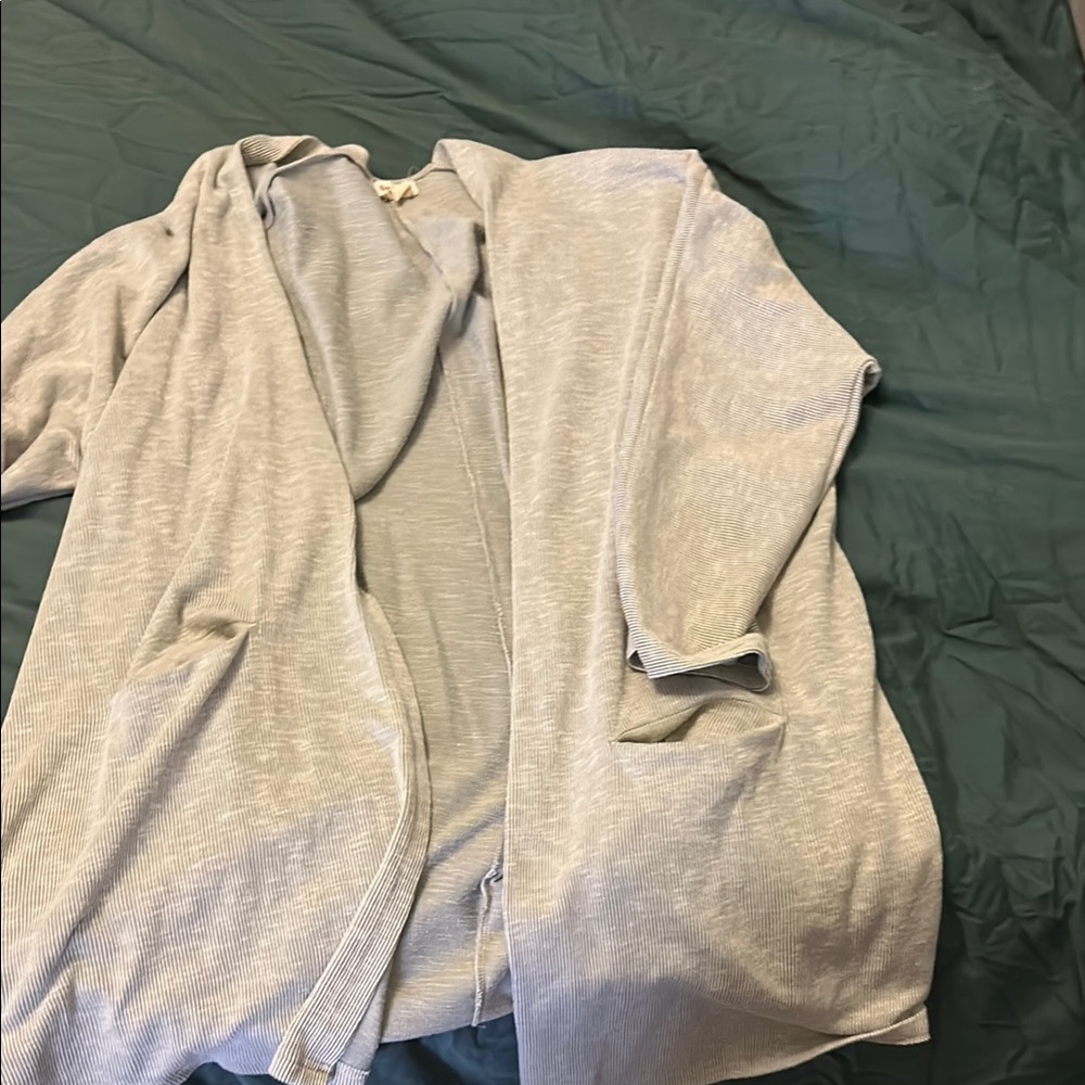 DONNI. Gray Cardigan Sweater Open Front Longline